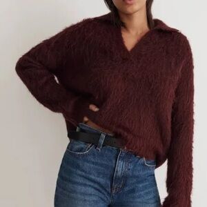 Madewell Brushed Polo Sweater in Heather Currant Size S Soft & Cozy Holiday